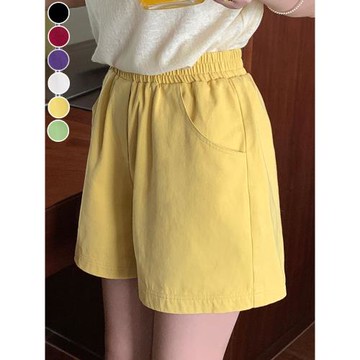 高腰闊腿短褲夏季女顯瘦遮肚子松緊腰休閑a字版糖果色熱褲子外穿