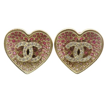 CHANEL 香奈兒 粉色 Coco Mark 心形 針式耳環 【二手名牌BRAND OFF】