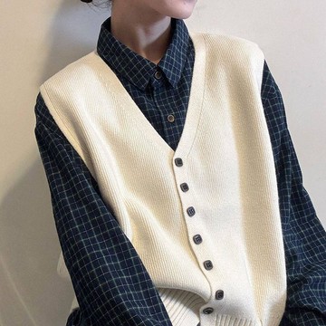 免運 無袖背心外套 背心馬甲 無袖外搭 馬甲 背心 韓系簡約純色休閒針織馬甲開衫v領無袖疊穿坎肩背心毛衣外套上衣Q