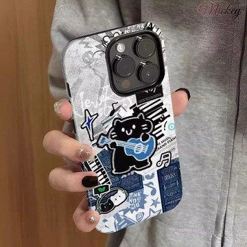 高顏值手機殼.搖滾吉他貓咪蘋果17pro手機殼iPhone16菲林二合一15高級14/13硬12