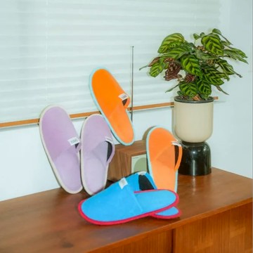 日本製 毛圈布彩色撞色 室內防滑拖鞋（7色） - 粉綠