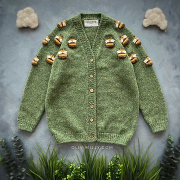 成人款蜜蜂圖案針織衫，手工編織刺繡款