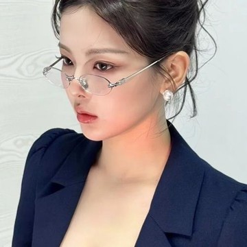老錢風無框近視眼鏡女可配散光度數橢圓復古眼睛框日系楊超越同款