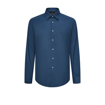 免熨防皺彈性暗斜紋長袖上班襯衫/藍寶石色 | 4112113274