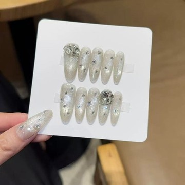 <台灣>【夜幕漸濃】氛圍感貓眼高級中長款純手工穿戴甲顯白氣質純欲美甲貼片