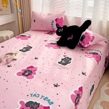 🔶台灣發貨🔶Ins少女心卡通小猫超人水洗棉床單單件學生宿舍家用超柔被單