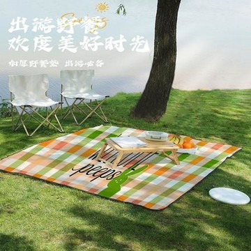 亞馬遜簡約兔子格子戶外防潮墊耐磨牢固包邊魔術貼設計露營野餐墊