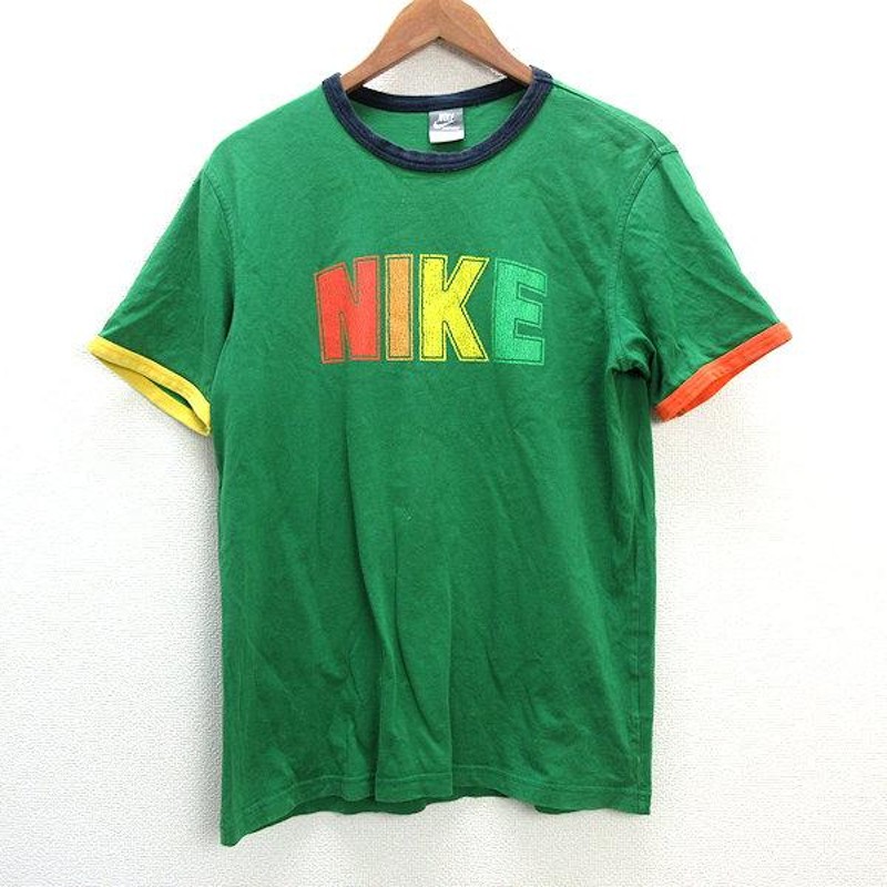 y□NSWナイキ/NIKE マルチカラー リンガーTシャツ□緑【メンズXL】MENS