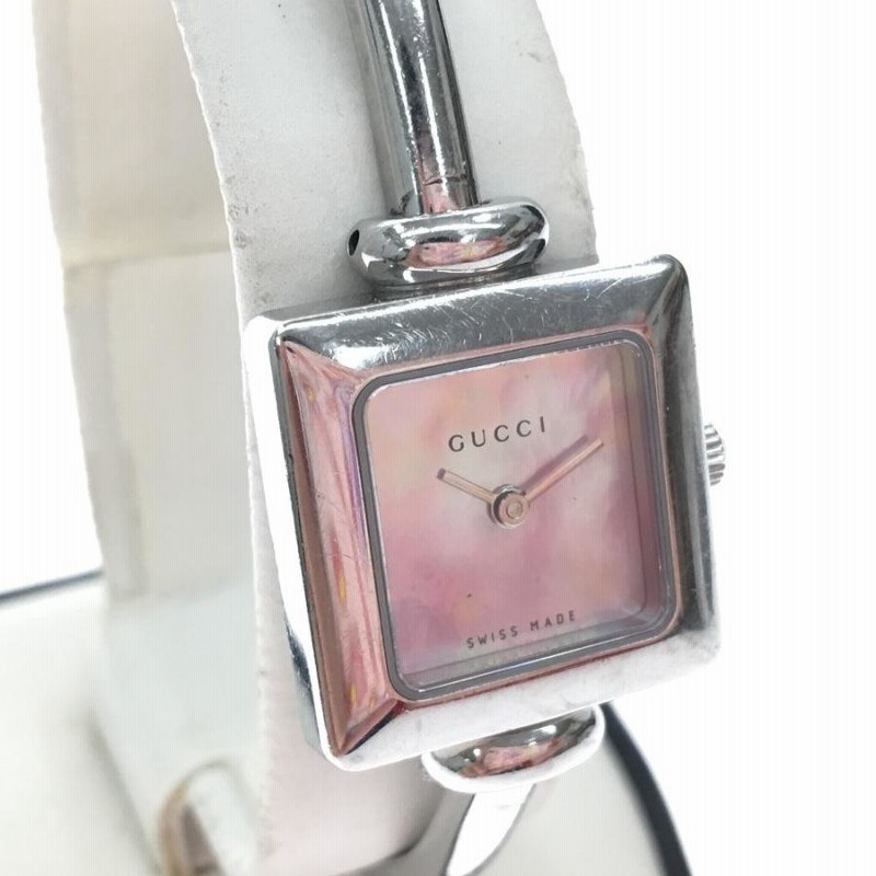 ▽▽ GUCCI グッチ レディース バングルウォッチ ピンクシェル文字盤  