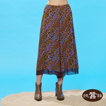【岱妮蠶絲】純蠶絲喬其紗柔美寬褲裙-彩色動物紋(WWP41404)