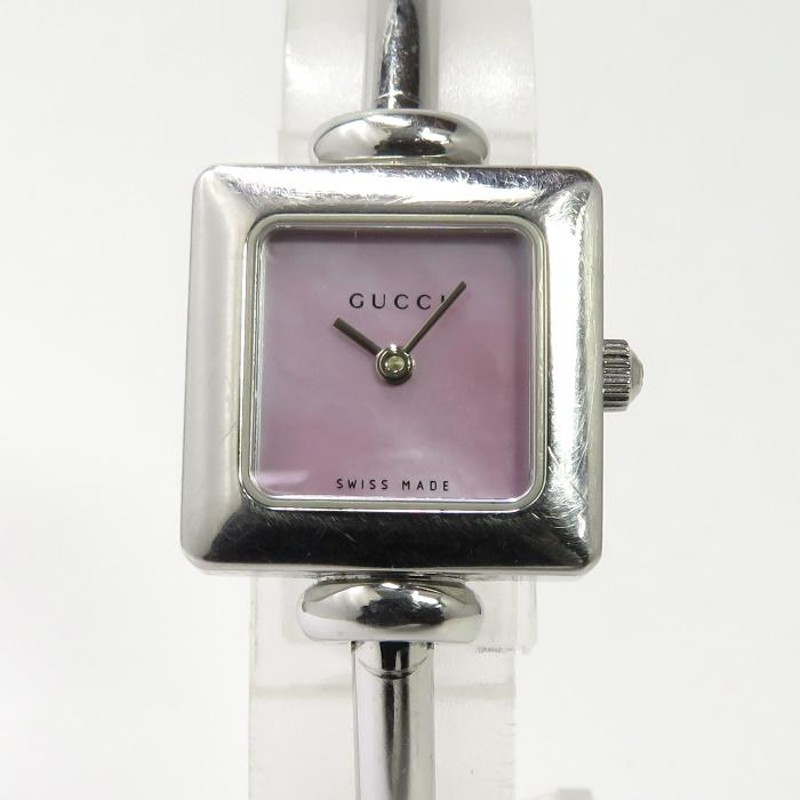 中古】GUCCI 腕時計 バングルウォッチ クオーツ SS ピンクシェル文字盤