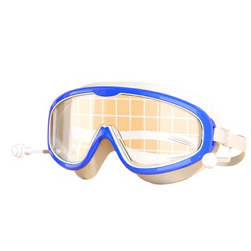 葉子小舖 兒童泳鏡 自帶耳塞 藍白色 舒適防霧大框設計  1個  均碼