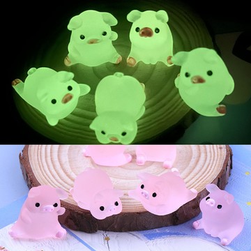 洛陽牡丹 洛陽牡丹6PCS夜光立體卡通小粉豬 發繩髮夾手機殼 diy奶油膠樹脂配件
