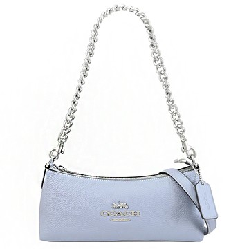 COACH CL407 金屬LOGO荔枝皮革鍊帶兩用包.灰藍