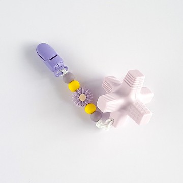 5顆 無字 雛菊 紫色消波塊固齒器 / 客製化奶嘴鏈