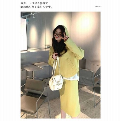 セットアップ スカート レディース 上下セット 裏起毛 フード タイト 