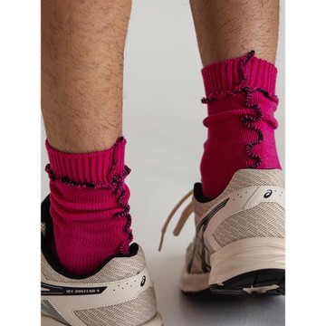 紅色反穿襪子男美式中筒黑白潮牌堆堆襪日系個性街頭潮流新年長襪