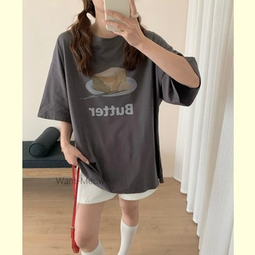 台灣㊣現貨✨９５公斤可穿/寬鬆日系/奶油奶油/棉T/大尺碼/上衣/大尺碼T恤/Want Meow招財貓旺鋪
