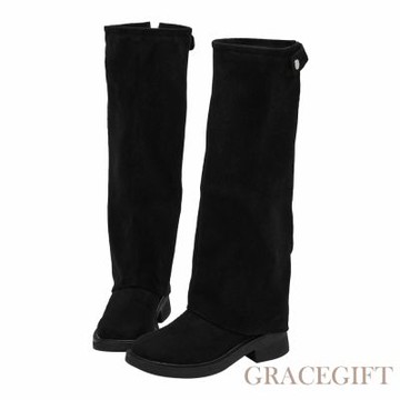 【Grace Gift】穿搭利器2way可拆式褲管堆堆長靴 黑
