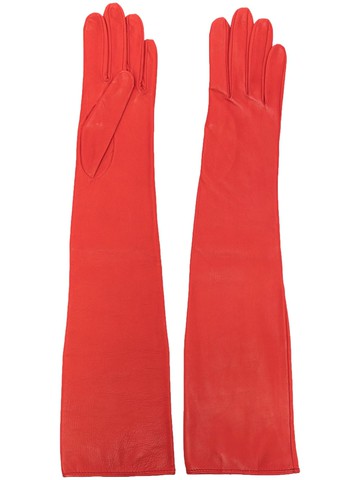 Manokhi - elbow-length leather gloves - women - Leather - 6.5 - Red