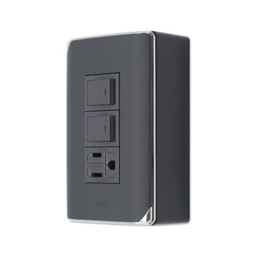 【朝日電工】 DS-2K1AH+B 縷光灰色系組合式雙開關單附接地暗插座明盒組