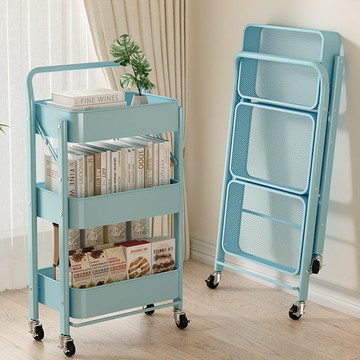 小推車置物架客廳書架落地臥室零食移動可折疊簡易書包收納儲物架
