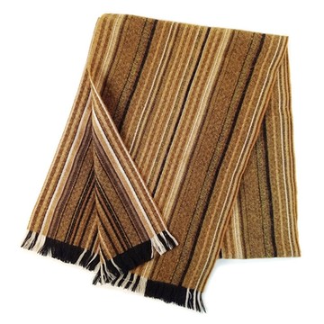 GINZA U 條紋配色羊毛圍巾(卡其棕)