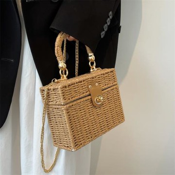 時尚方盒子包復古小方包新款草編包單肩斜挎手提女包ins風手機包