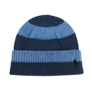 RALPH LAUREN POLO 小馬刺繡LOGO橫條紋羊毛針織帽-海軍藍/淺藍