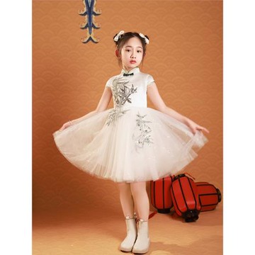 兒童演出服蓬蓬裙六一中國風合唱公主裙女童高端主持人青花瓷禮服