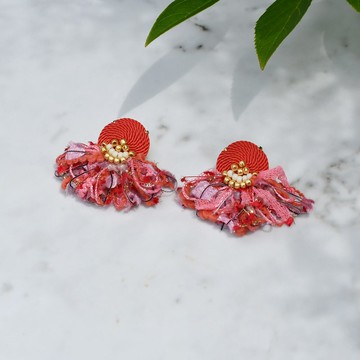 耳夾／編織流蘇耳夾／夏日橘色