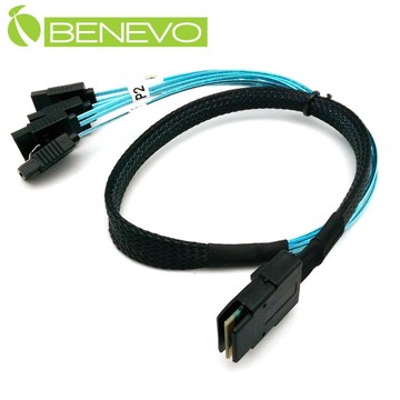 Benevo 50cm SFF-8087 Mini SAS 36P轉4組SATA 7P轉接線/陣列卡擴充線 (BSAS87S7x4050)