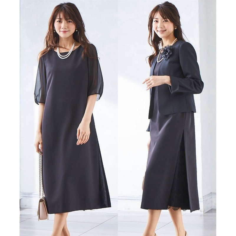 喪服 礼服 リトルブラックサイドスリットレース使いワンピースアンサンブル コサージュ付 セレモニースーツ 式服 受験 七五三 発表会 通販 Lineポイント最大1 0 Get Lineショッピング