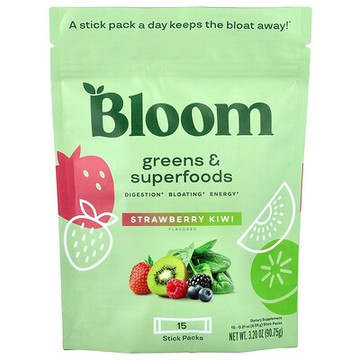 Bloom, Greens & Superfoods, Strawberry Kiwi, 15 Stick Packs, 0.21 oz (6.05 g) Each