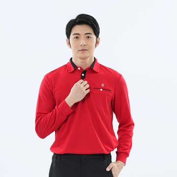 遊遍天下 MIT台灣製男款抗UV防曬速乾吸濕排汗機能長袖POLO衫GL1037 紅色