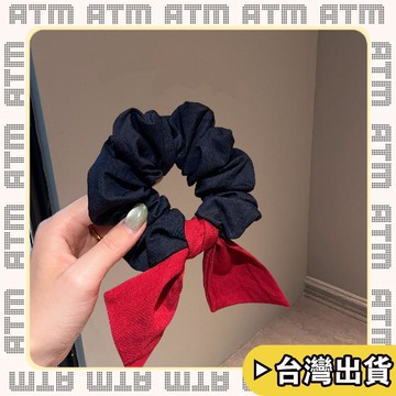 🔥臺灣出貨🔥可開發票✅輕飾時光藍牛仔布藝紅蝴蝶結髮圈女2026新款氣質百搭腸圈頭繩髮飾扎馬尾女