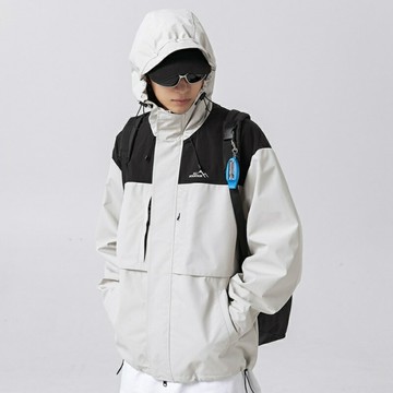 現貨+預購 衝鋒衣防風夾克-防潑水機能連帽拼色男外套3色74gd9【獨家進口】【米蘭精品】