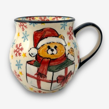 波蘭手繪手工陶-胖胖杯 350ml 聖誕熊寶系列