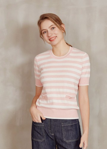 愜意清新柔彈條紋針織衫