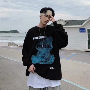 秋季新款 刷毛圓領套頭大學T 情侶裝流行刷毛款男潮版港風修身中青年寬鬆版 大學T 印花T 長T（XLV77）【壹號站】