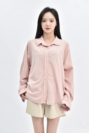 (XL) slowmoon 長袖粉色襯衫上衣