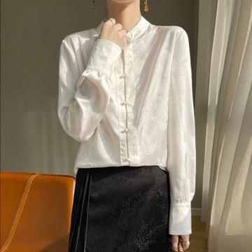 [巴黎精品] 現貨+預購 頂級法式絲質襯衫絲質上衣緞面長袖襯衫名媛絲綢冰絲涼感天絲OL女裝-立領3色a1iz99