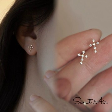 S925純銀鑲鑽十字架耳環 M4603 防敏純銀耳釘 小巧十字架耳環 Sweet Air