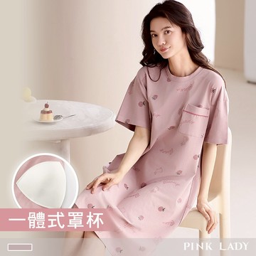 Pink Lady 純棉 罩杯式 莓果兔園 短袖睡裙 棉柔 春夏 圓領 印花 柔感 女睡衣 居家服 55107