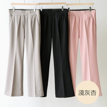 韓國女裝連線 - VETICA 韓製顯瘦小腹收收小開衩喇叭褲-夏季ver.-淺灰杏