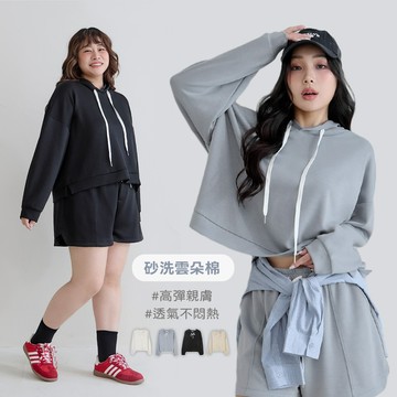 【PolyLulu】 雲朵棉多色短版連帽上衣