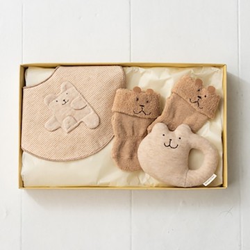 禮物組合 MB 100% 有機棉 圍兜、搖鈴、毛圈襪 3 件組 彌月禮