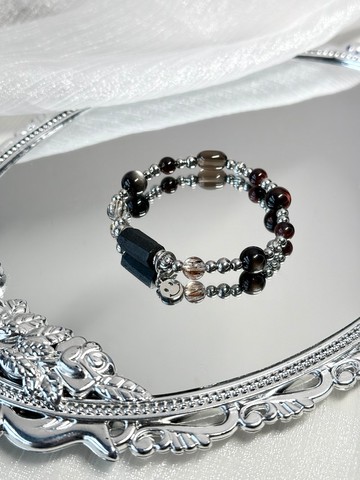 黑碧璽原礦 - 邂逅旖旎水晶設計手鍊 - 醫療鋼/紅虎眼石/黑金超七