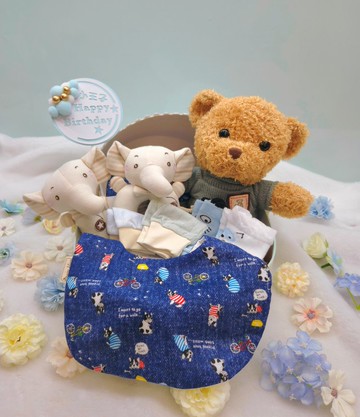 牛仔狗狗搖籃滿月禮/彌月禮盒/生日/新生兒/送禮/口水巾
