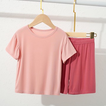 親子透氣涼爽短袖家居服套裝/空調服-甜蜜粉
